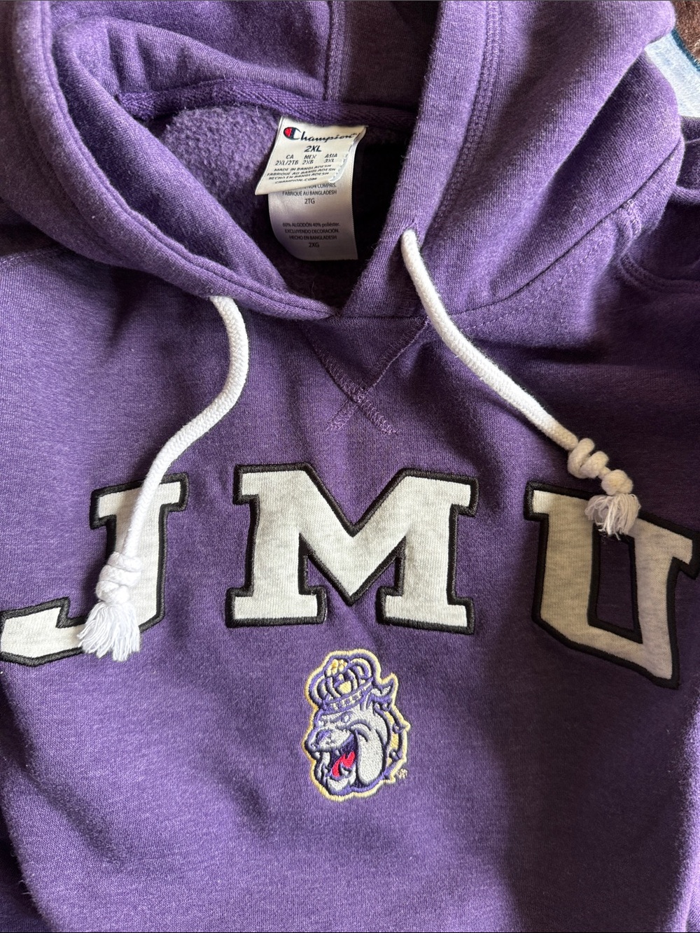Champion Purple JMU Hooded Sweatshirt with White Drawstrings - Picture 3 of 4